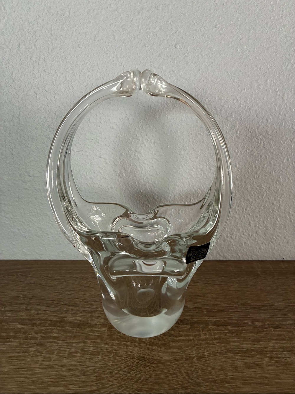 Toscany Hand Blown Glass Basket Split Handle MCM 7.5”